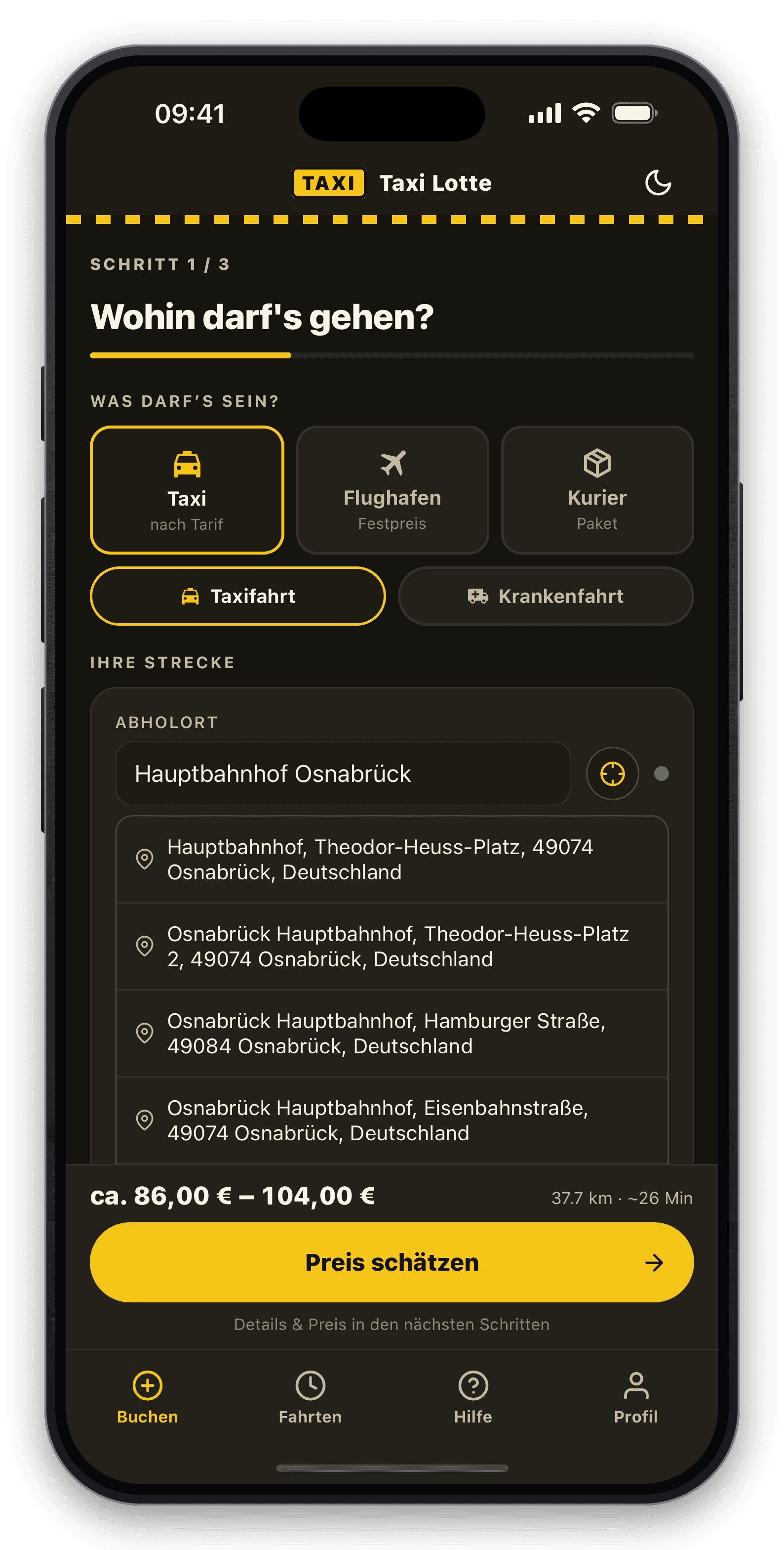Flughafentransfer Osnabrück App auf dem iPhone