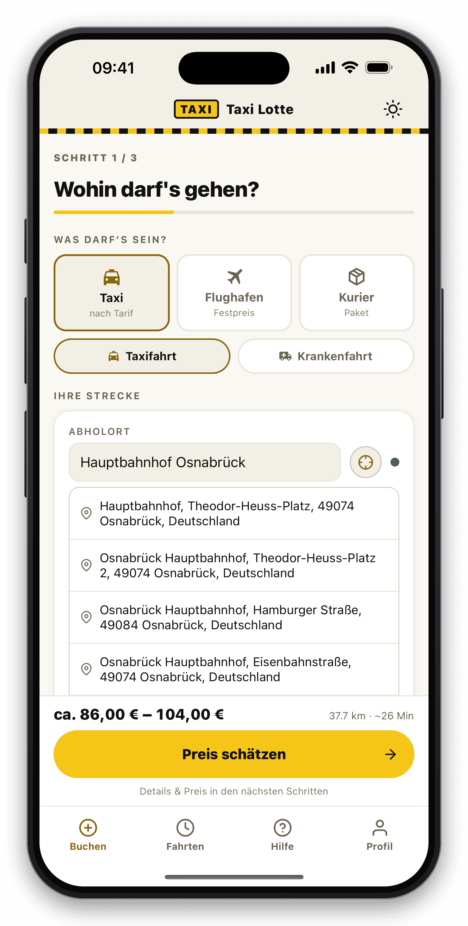 Flughafentransfer Osnabrück App auf dem iPhone
